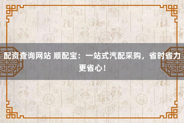 配资查询网站 顺配宝：一站式汽配采购，省时省力更省心！