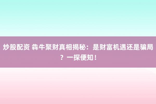 炒股配资 犇牛聚财真相揭秘：是财富机遇还是骗局？一探便知！